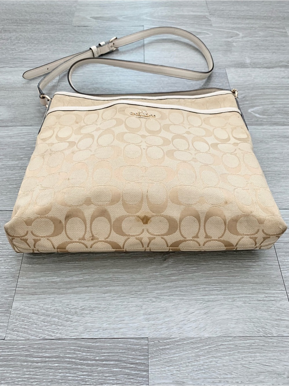 Coach Tan White Monogram Signature File Crossbody Bag - Picture 2 of 10
